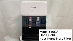 Midea Mild Alkaline Tabletop Water Dispenser Hot Normal Cold Model: X5 X8 With 4 Halal Water Filter - Modern design - Black / White