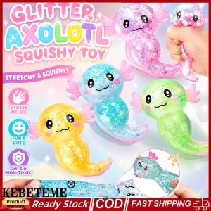 KEBETEME 4PCS Needoh Glitter Axolotl Stress Relief Toy Maltose High Elasticity Squeeze Ball Soft Slow Rebound Sensory Stress Relief Toy for Kids Adults Anxiety ADHD Autism Gift