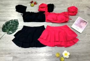 Đồ bơi nữ bikini 2 mảnh quần váy áo ngắn tay nhúng ngực Bin Sports BHV151