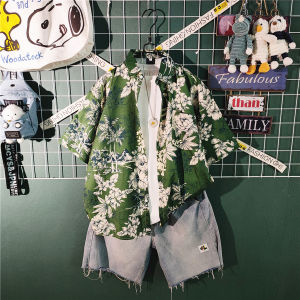 Summer Thin Floral Shirt Set for Men Beach Vacation Casual Wear Loose Fit Short Sleeve Printed Shirt Youth Trend Summer 2023