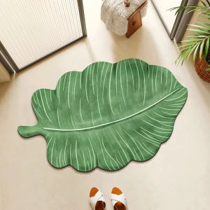 VIKAMA Irregular Banana Leaf Shaped Bath Mat Tropical Plant Print Non Slip Water Absorbent Indoor Entry Floor Rug