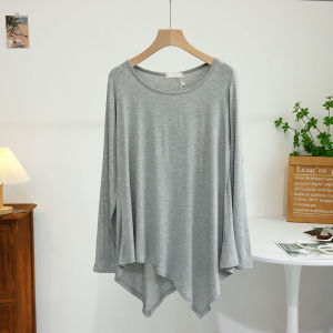 เสื้อยืดโมดอลทรงหลวมยาวปานกลางสำหรับผู้หญิง ฤดูร้อน 2023 ทรงหลวม แขนยาว คอกลม สีสันสดใส ทรงหลวม ลำลอง โยคะ โยคะ รัดรูป