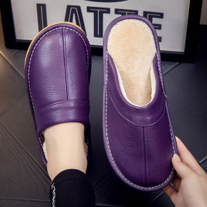 Leather Cotton Slippers for Men And Women Couples Home Indoor Use Anti-Slip Warm Waterproof Pure Cowhide Autumn Winter Home Slippers