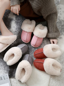 Suede Cotton Slippers Womens Autumn and Winter Fur Slipper Fleece-lined Heattech Household Indoor Winter Men One Pair of Lovers