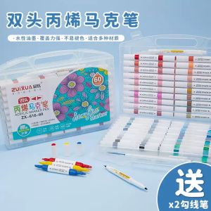Water Washable Double Headed Acrylic Marker Pens for Students Artistic Drawing Graffiti Non-Transparent Colorable Pens