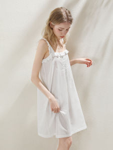 XEXZ | ชุดนอนผู้หญิงแขนกุดคอวีลายดอกไม้ผ้าฝ้ายแท้ กระโปรงทรงเอ กระโปรงสั้น ชุดนอนฤดูร้อน ชุดทำงานลำลอง