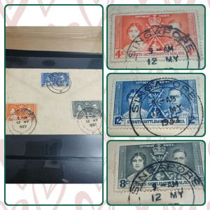 Pre-owned Straits Settlements 1937 Coronation stamp Malaysia King VI set of 3 stamps   *Actual stamps picture taken from album.   All orders will be shipped within two working days.   Free courier delivery with tracking number value related insurance