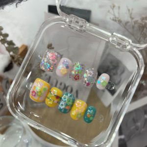 Angeli Handmade Wearable Nail Tips Glitter Graffiti Short Style False Nails Decals Daily Fresh Summer Design Unfinished Business