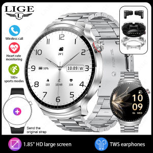 LIGE | LIGE 2 In 1 TWS Earphone Smartwatch Headset Smart Watches Bluetooth Headphones 1.85" BT Call Heart Rate Sports Fitness Bracelet
