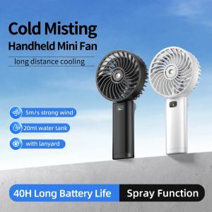 AMORMIYA 5" Handheld Misting Fan USB Rechargeable Portable Cooling Fan with Water Spray 3 Speeds Foldable Display Screen&Lanyard
