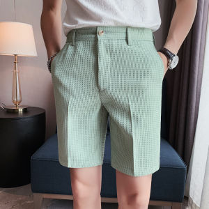 Quần Short Âu Phục Thường Ngày Vải Waffle Quần Tây 5 Tấc Cảm Giác Cao Cấp Mẫu Mỏng Mùa Hè Cho Nam Quần Lửng Phong Cách Anh Trào Lưu Ống Đứng