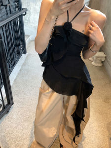 Irregular 3D Rose Necklace Vest Women Summer New Slimming Waist Side Lace Commuter Style Clearance Fit Single Item Usual Length Ordinary Thickness Purecolor