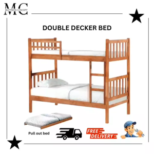 【LOCAL SELLER】CHERRY WOODEN DOUBLE DECKER BED SINGLE ( FREE DELIVERY & INSTALLATION)