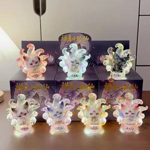 AtiTi Nine-Tailed Fox Blind Box Chinese Ancient Zen Style Little Fox Fairy Desktop Ornament Night Light Figure For Home Decor