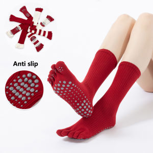 Red Lucky Yoga Pilates toe socks for women Non-slip floor sports socks Calf socks Fashion all-match trend socks