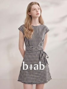 Vintage Plaid Bow Waist Slim Short Sleeve Dress