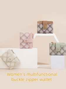 Baellerry | Baellerry Womens Diamond Patterned Checkered Short Wallet with Buckle Clasp Button Zipper Card Holder Ladies Compact Organizer