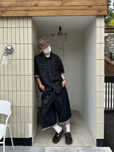 Summer Washed-out Vintage Dark Blue Short Sleeve Denim Shirt Mens and Womens Loose Fancy Easiest for Match American Fashion Brand Shirt