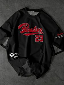 Boston New Mens 23 Print Pattern Breathable Round Neck T-shirt Outdoor Comfortable Fit Casual Top