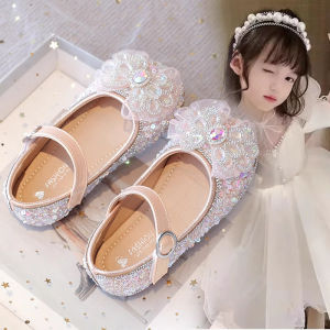 Princess Shoes for Girls Soft Bottom Performance Crystal Shiny Little Girl Skirt Matching Shoes Elegant Low Cut Synthetic Leather