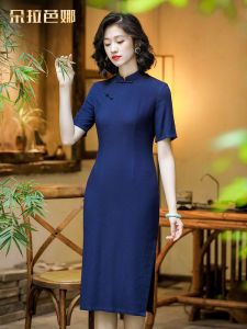 Elegant Midi Qipao Dress Retro Style Short Sleeve Daily Wear Elegant Chinese Costume Dorabana Brand Summer New Arrival