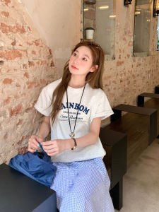 Áo Thun Tay Ngắn Màu Xám Cheeset Bunny Dành Cho Nữ Mùa Hè 2025 Phong Cách Mới Cổ Tròn Dáng Rộng in Chữ Mỹ Đa Năng