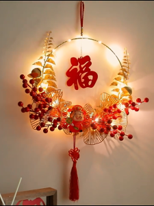 Homepeas® 2025 CNY Decoration With Light Flower Wreath Floral Hoop Set Chinese New Year DIY Lights Hanging Decor Lighting