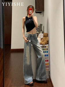 Low Waist Bell Bottom Jeans Womens Retro American Style Slimming High Rise Cotton Stretch Denim Casual Loose Fit Deep Color