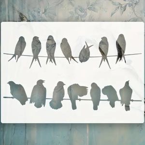 1PC 11.26×8.27inch Bird Silhouette Stencil Reusable Plastic Painting Template for Wall Wood Fabric Home Decor DIY Art Craft