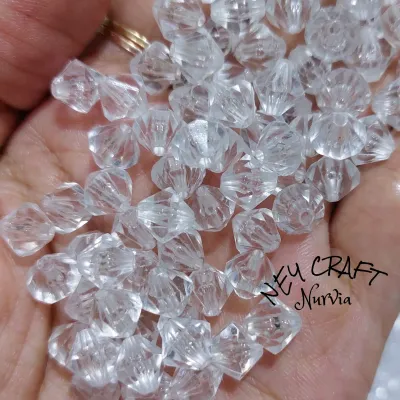 (50 pcs) manik mote diamond putih bening 8mm- manik mutiara akrilik kaca