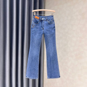 Blue Slimming High Waist Bell Bottom Jeans Womens Fashion Design Cotton Stretch Denim Pants Autumn New Arrival Simple Style