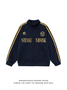WUKONGYOUHUO | American Retro Embroidered Letter Striped Loose Couples Jacket
