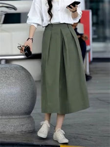 Elegant High-Waist A-Line Mini Skirt Womens Summer New Design Elastic Waist Slimming Skirt Korean Style Commute Polyester