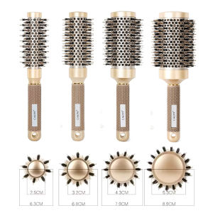 4 Sizes Heat Conductive Aluminum Barrel Volumizing Curling Styling Brush with Air Vents Thermal Ceramic Boar Bristle Hair Brush