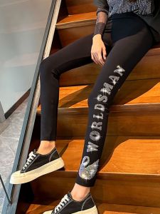 Womens 9-Point Tight Breech Casual Pants Cropped Tight Hip Lifting Casual Pants