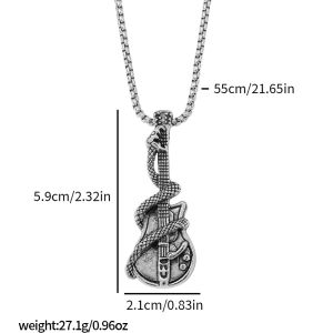 Vintage Gothic Guitar Snake Pendant Necklace Men’s Personalized Fashion Jewelry
