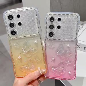 Wavy Edge Phone Case For Samsung Galaxy S26 S25 S24 Ultra Plus Gradient Glitter TPU Transparent Shockproof Protective Cover﻿﻿﻿﻿﻿