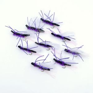 Bimoo 3pcs #6 #8 #10 White Purple Chubby Chernobyl Fly Floating Foam Topwater Grasshopper Dry Fly Trout Bass Fishing Lures Baits