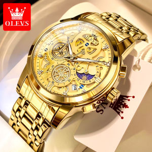 OLEVS Watch Men Waterproof Official Authentic Casual Fashion Hollow Trend Diamond-Set Multifunctional Stainless Steel Gold Watch Gift Olevs Watch Price In Bangladesh Olevs Relojes - Lazada