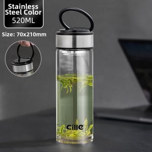 CILLE | Double Layer High Borosilicate Glass Large Capacity Home Office Tea Infuser Portable Tumbler