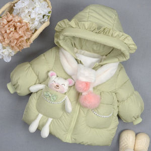 Thickened Fleece Childrens down Cotton Jacket for Girls 1-2-4 Years Old Baby Coat Warm Windproof Waterproof Machine Washable