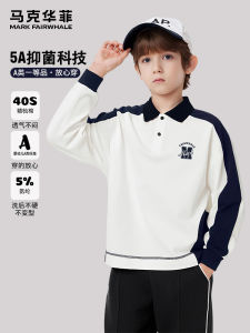 Áo Thun Polo Tay Dài Kháng Khuẩn Cotton Nguyên Chất Mark Fairwhale Dành Cho Bé Trai Mùa Xuân Thu Quần Áo Trẻ Em Chất Liệu Cotton