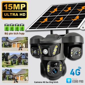 Camera Năng Lượng Mặt Trời 15MP 10X Zoom 4G Ngoài Trời Với Camera Ba Ống Kính CCTV Phát Hiện Chuyển Động PIR V380 Pro Giám Sát An Ninh