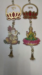 Traditional Handmade Ganesha and Lakshmi Devi Model Shubh Labh Door Hangings for Diwali Decoration | Pooja Rooms | Wall Hanging for Diwali Gift | Festive Decor (Pack of 2 Pcs)