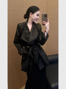 QFN | Elegant Style Black Blouse with Waist Cinching Belt