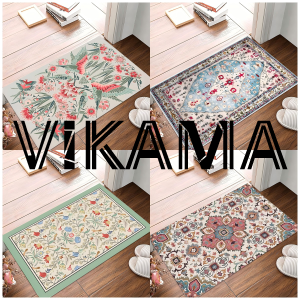 VIKAMA Scandinavia Retro Pha Lê Nhung Thảm Nhỏ Chống Trơn Trượt Footpad Cho Phòng Ngủ Phòng Tắm-Thảm Trang Trí Sọc Có Thể Giặt Bằng Máy