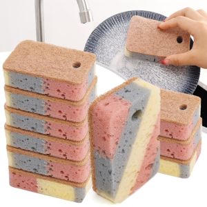 2PCS Natural Wood Pulp Cotton Single-Sided Cleaning Sponge Wipes Household Kitchen Dishwashing Pot Scouring Pad Cleaning Tools