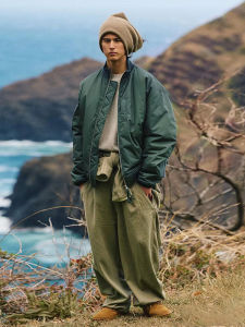 NANAMICA Varsity MA1 Jacket Multipocket Zippered Cotton Casual Youth Fashion Baseball Uniform Water-Washed Cotton Thermal Lined