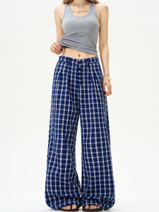 Maxdstr โอเวอร์ไซส์ ลายสก็อต กางเกง กระดุม ดีไซน์ ลำลอง กางเกงขายาว สําหรับผู้ชายและผู้หญิง สบาย หลวม ความยาวพื้นขากว้าง