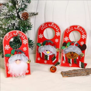 YESPERY Christmas Door Handle Decor Cute Santa Claus Snowman Elk Hanging Doll with Bell Home Atmosphere Christmas Decoration